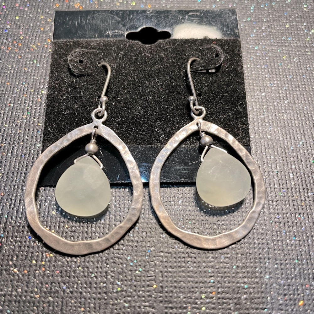 Silpada Artisan Designed Hammered Sterling Silver Earrings &  Sage Quartz